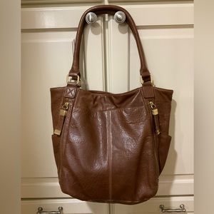 Calvin Klein brown leather shoulder bag with gold accents